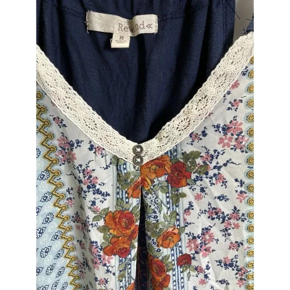 Rewind Womens Medium Floral Cami Tank Top Gathered Straps Flowy Cottage Core M - Picture 4 of 8